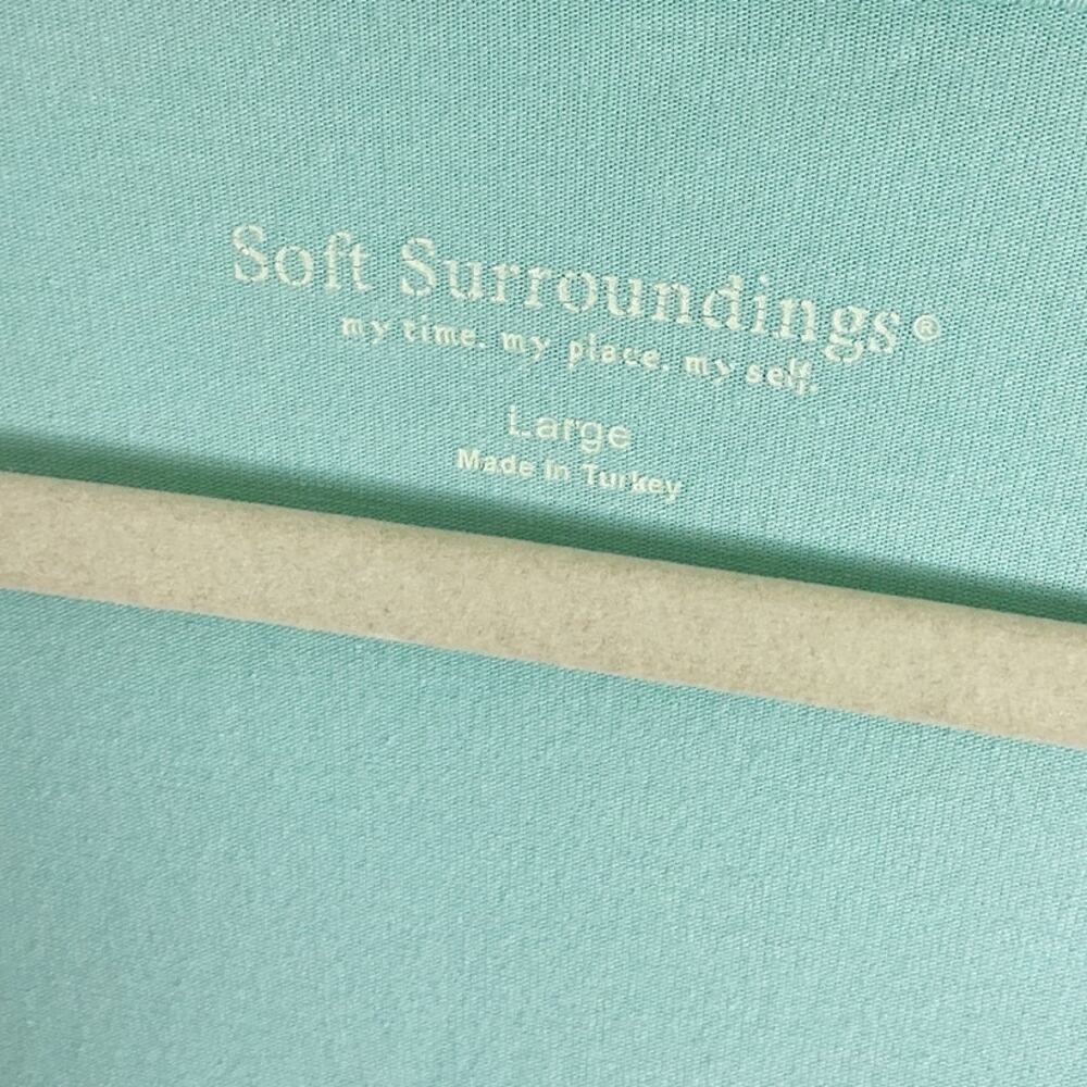 Soft Surroungings Womens Faux Wrap Top Aqua Light Blue Shirt Long Sleeve Large - Picture 2 of 4